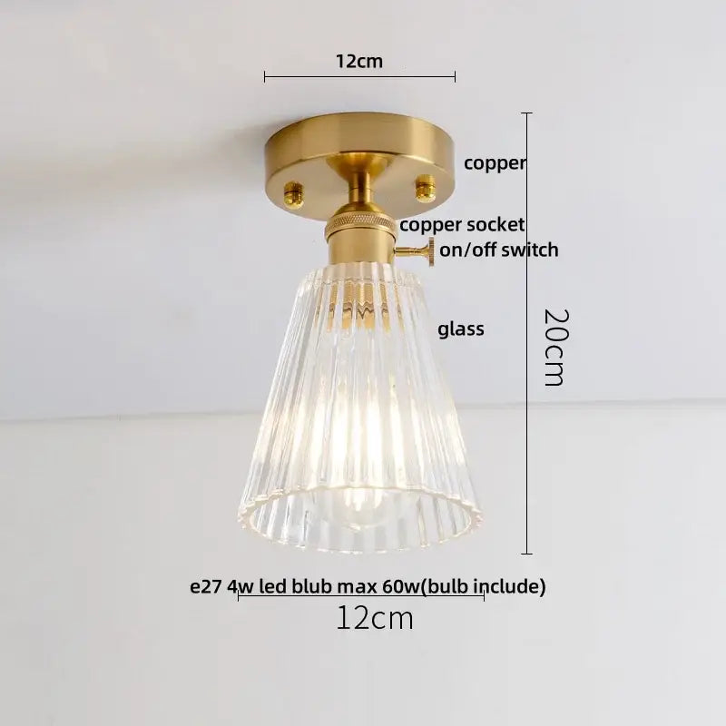 Luxury crystal brass ceiling lamp with a brass copper base and fluted glass shade for decorbites glass grid lighting