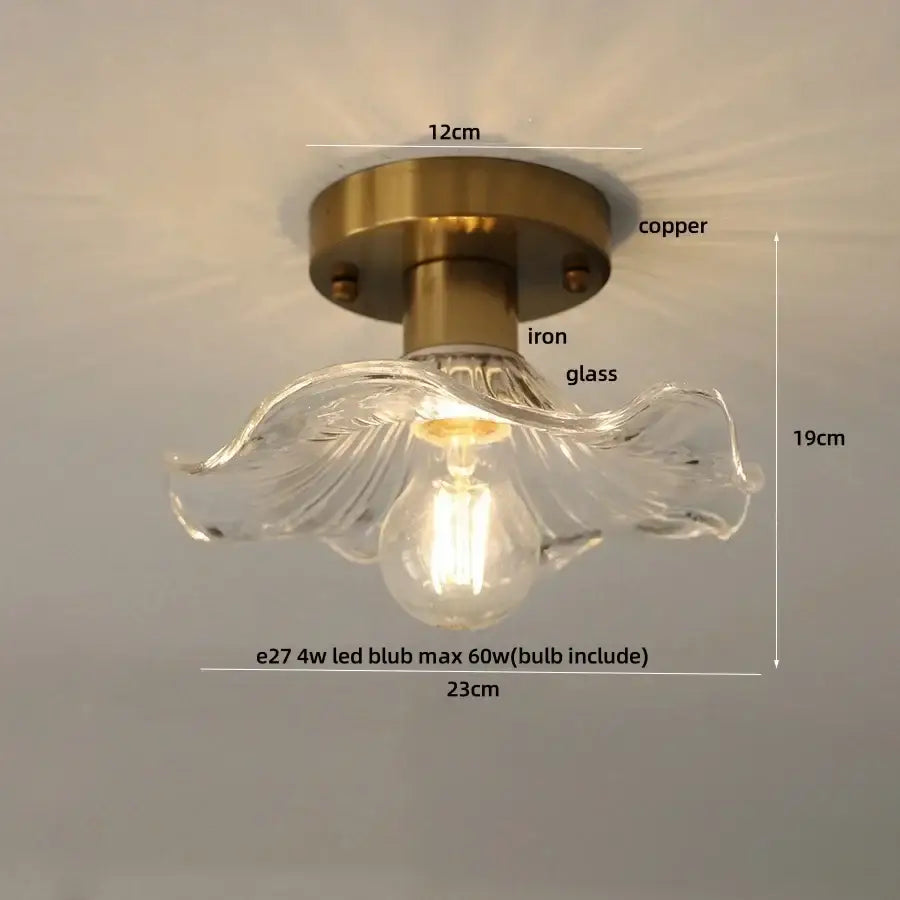 A crystal glass luxury ceiling light with a brass-finished copper and iron base for elegant bedroom decorbites decor