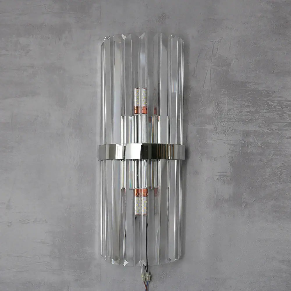 Luxury crystal golden wall lamp featuring clear crystal glass with sleek chrome accent band for bedroom decorbites crystal golden decor