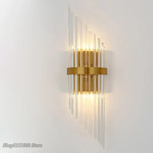 Gold-toned decorbites crystal golden wall lamp with clear glass rods for luxury living room wall sconce decor
