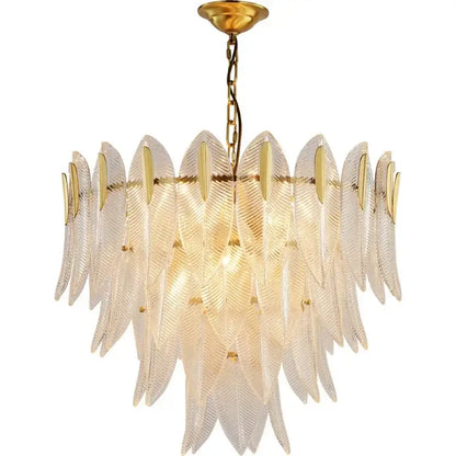 Luxury chandelier decorbites glass leaf with translucent glass feathers and gold accents for living room pendant light