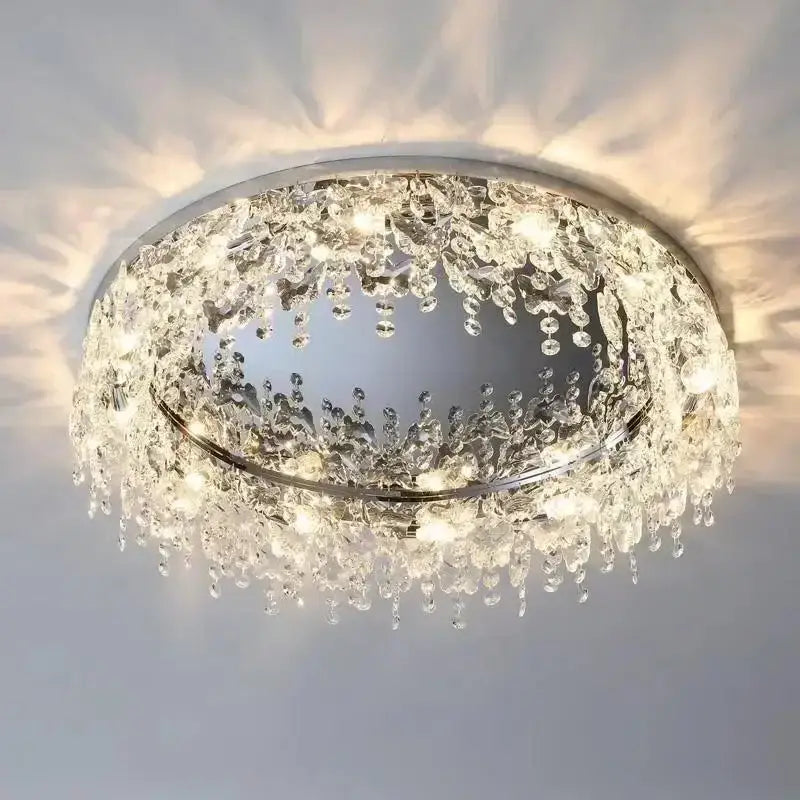 Luxury diamond crystal kitchen ceiling lamp with clear faceted beads and droplets on polished chrome decorbites crystal kitchen