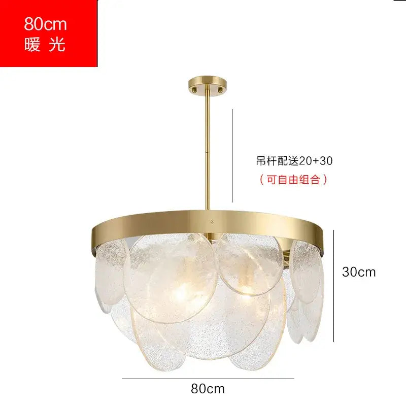 Luxury glass copper led pendant light with gold-toned frame and frosted bubble glass discs for dining room