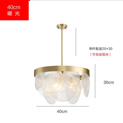 Gold-toned luxury glass copper led pendant light with frosted leaf-shaped shades for dining room illumination