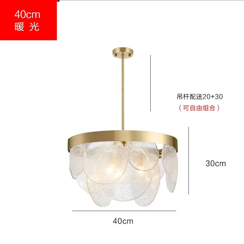 Gold-toned luxury glass copper led pendant light with frosted leaf-shaped shades for dining room illumination