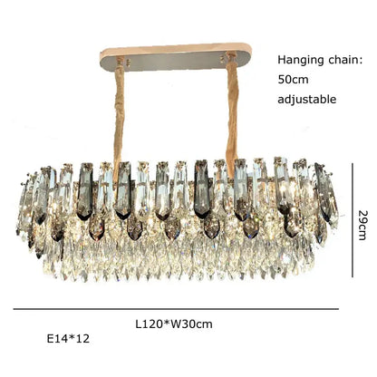 Elegant oval crystal modern pendant light with clear and smoky teardrops on rose gold frame for dining room decorbites crystal modern