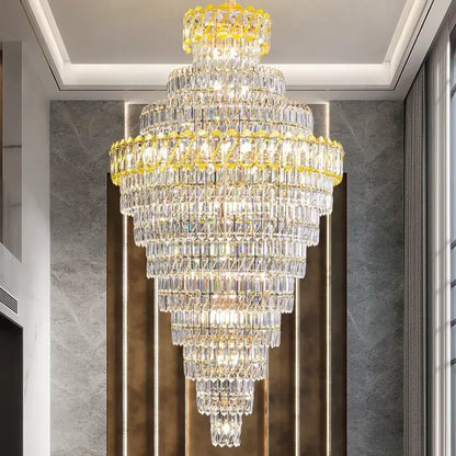 Luxury gold and clear crystal chandelier with illuminated tiers for living room staircase decorbites crystal chandelier