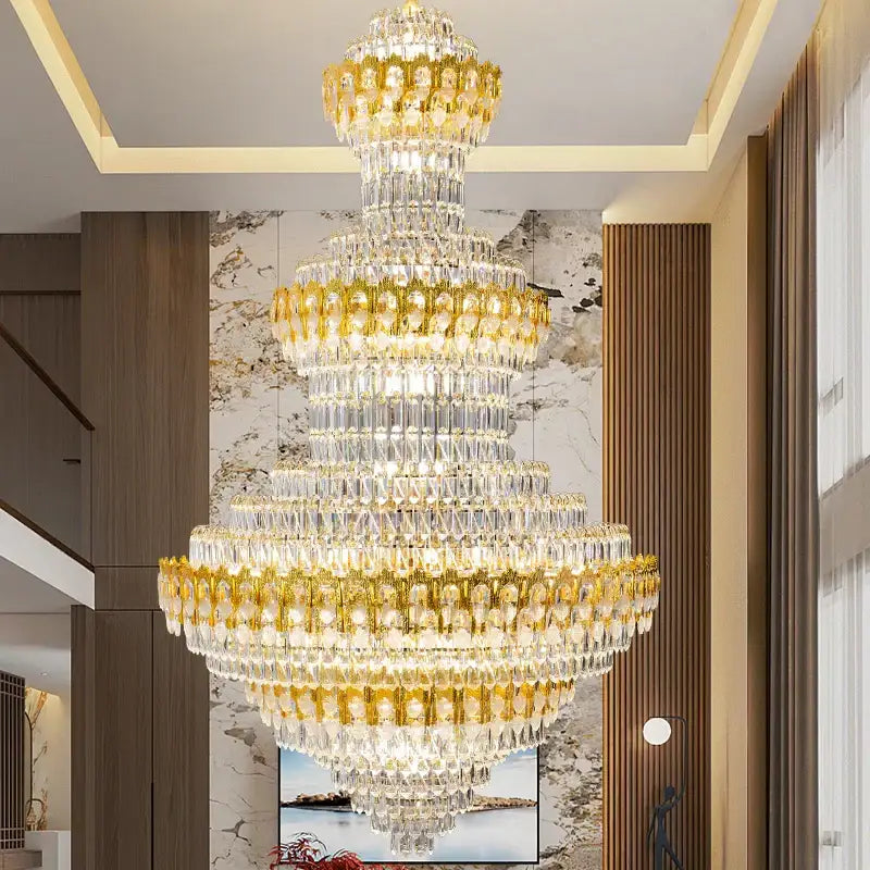 Luxury gold and clear crystal chandelier with electroplated hardware and k9 crystals by decorbites deluxe for living room decor