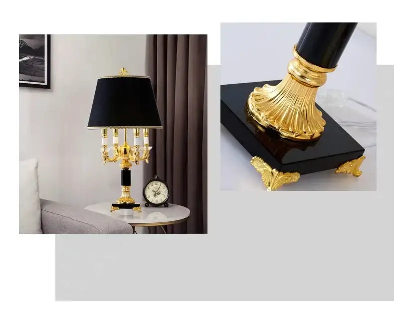Elegant black and gold ornate table lamp with crystal accents perfect for black crystal bedroom decor by decorbites