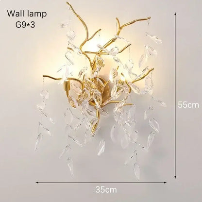 Luxury gold branch crystal pendant chandelier featuring gold-toned branches with clear crystal leaves for decorbites crystal pendant lighting
