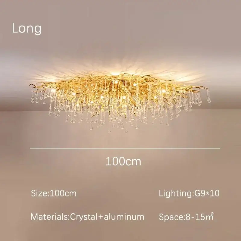 Luxury gold crystal branch chandelier with aluminum arms and clear crystals for dining room decorbites crystal branch