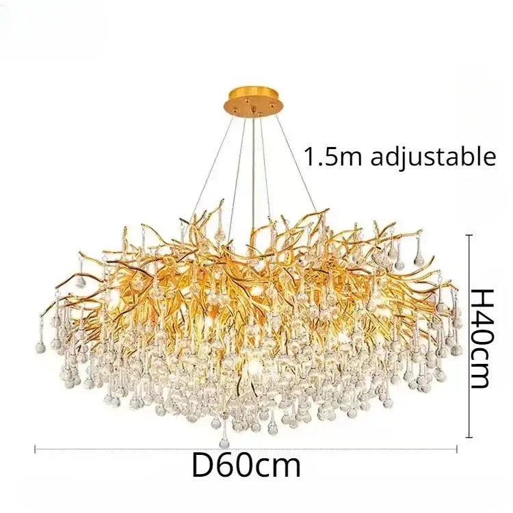 Luxury gold crystal branch chandelier with clear crystal droplets decorbites crystal branch 40cm by 60cm adjustable height