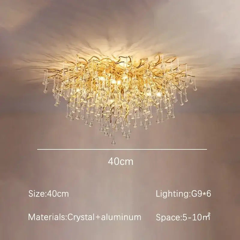 Luxury gold crystal branch chandelier with six g9 bulbs and dangling crystal droplets from decorbites crystal branch collection