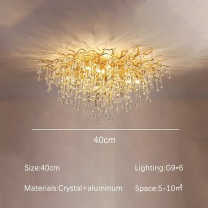 Luxury gold crystal branch chandelier with six g9 bulbs and dangling crystal droplets from decorbites crystal branch collection