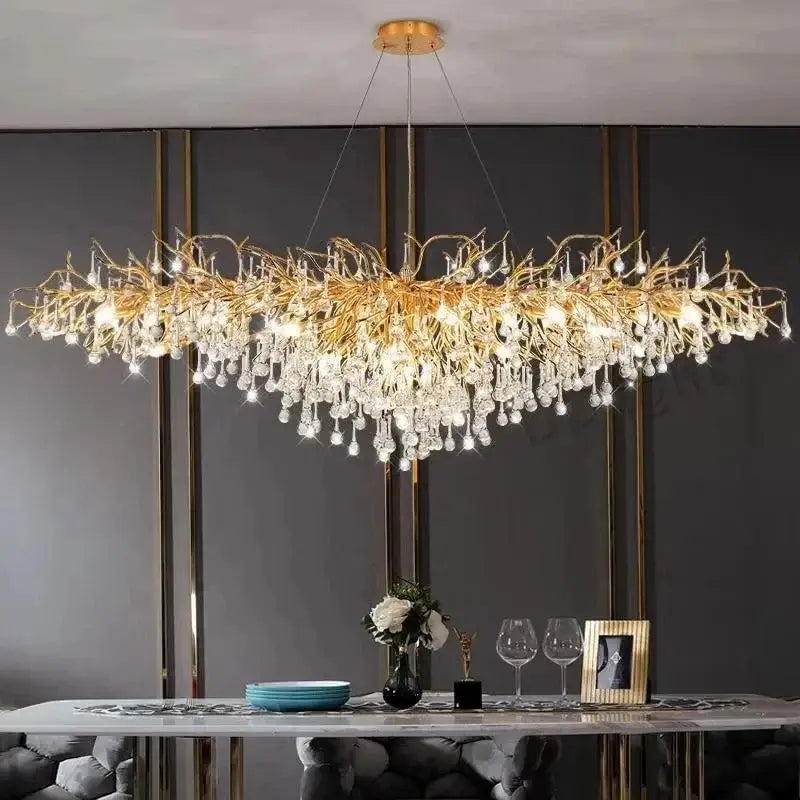 Luxury gold crystal branch chandelier with intricate branch-like arms and cascading crystal droplets for dining room decorbites crystal branch