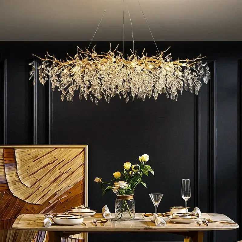 Luxury gold crystal branch led pendant chandelier with leaf-shaped design and crystal accents for dining room decorbites crystal branch
