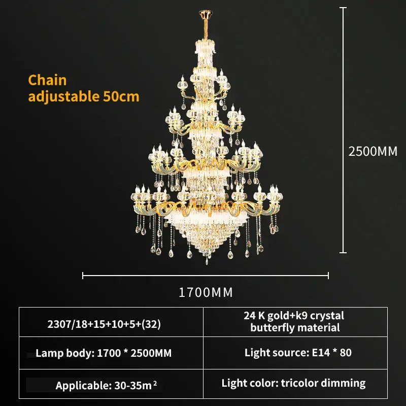 Luxury gold crystal candle chandelier with 24k gold butterfly design and adjustable chain for dining room decorbites crystal candle