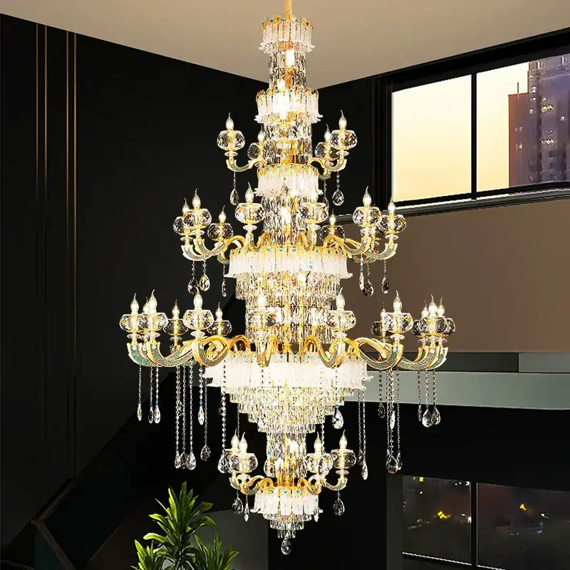 Luxury gold crystal candle chandelier with multi-tiered gold-toned arms and teardrop crystals for dining room decorbites crystal candle