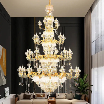 Luxury gold crystal candle chandelier with multi-tiered teardrop crystals and ornate arms for dining room decorbites crystal candle