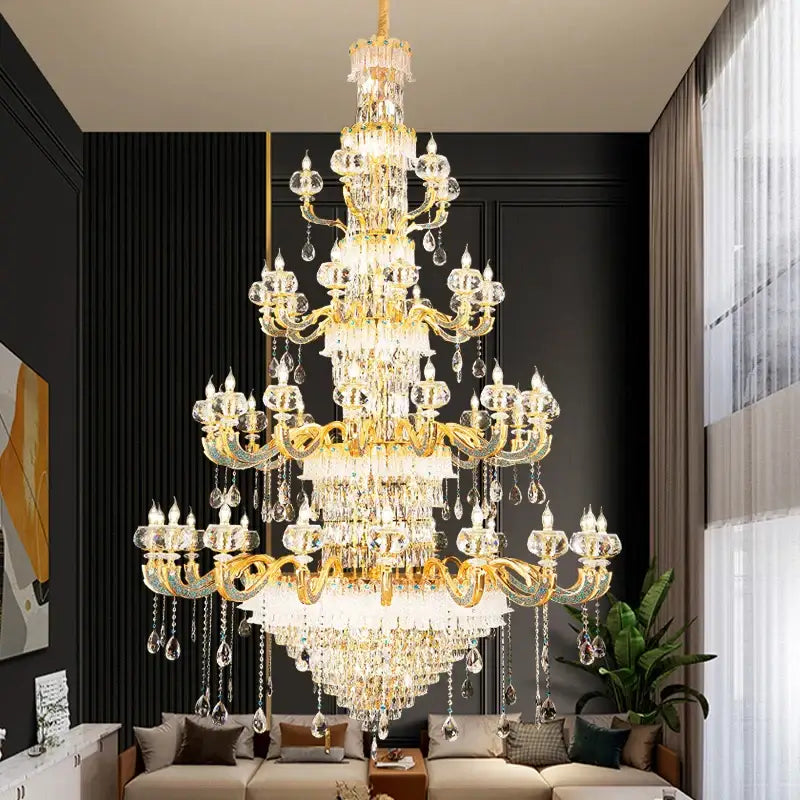 Luxury gold crystal candle chandelier with multi-tiered teardrop crystals and ornate arms for dining room decorbites crystal candle