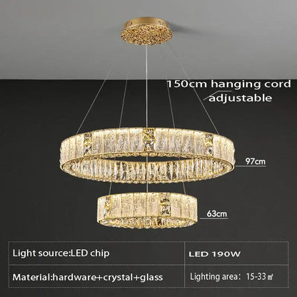 Luxury gold crystal ceiling chandelier with double ring LED design and glass accents for dining room decorbites crystal ceiling