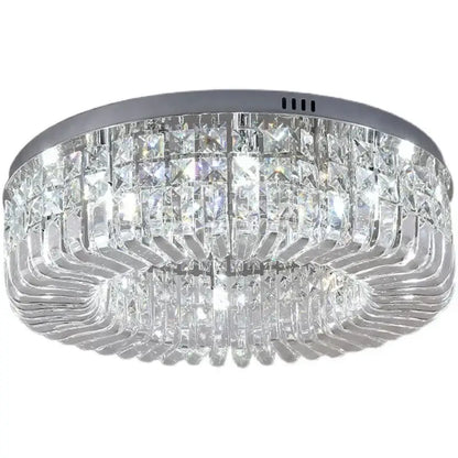 Luxury gold crystal ceiling chandelier with sleek chrome frame and clear faceted prisms by decorbites crystal ceiling