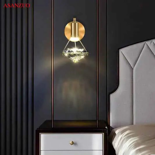 Luxury gold wall sconce featuring a decorbites crystal diamond led geometric pendant for bedroom lighting decor