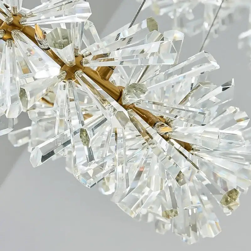 Luxury gold crystal flower chandelier with gold-toned frame and clear glass prisms for elegant living room decorbites lighting