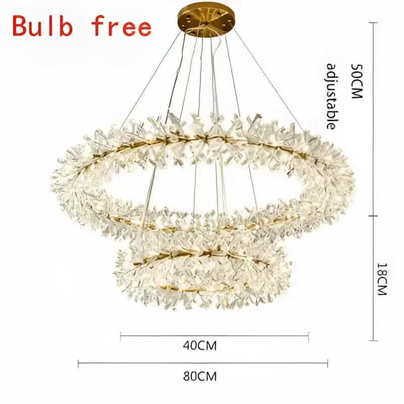 Luxury gold crystal flower chandelier with double-tier crystal-like leaf accents and bulb-free design for living room decorbites crystal flower