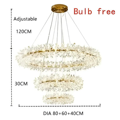 Luxury gold crystal flower chandelier with multi-tiered design and adjustable chains for elegant living room decorbites crystal flower lighting