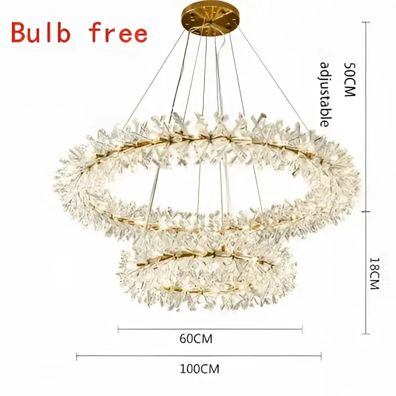 Luxury gold crystal flower chandelier with gold-toned double-ring design and adjustable chains for living room decorbites crystal flower decor