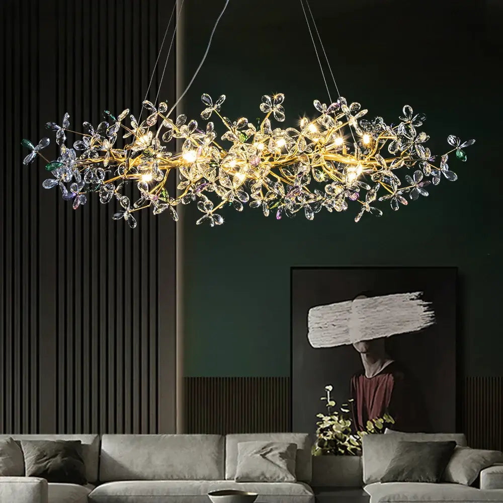 Luxury gold crystal flowers chandelier featuring decorbites crystal flowers on branch design for dining room decorbites crystal