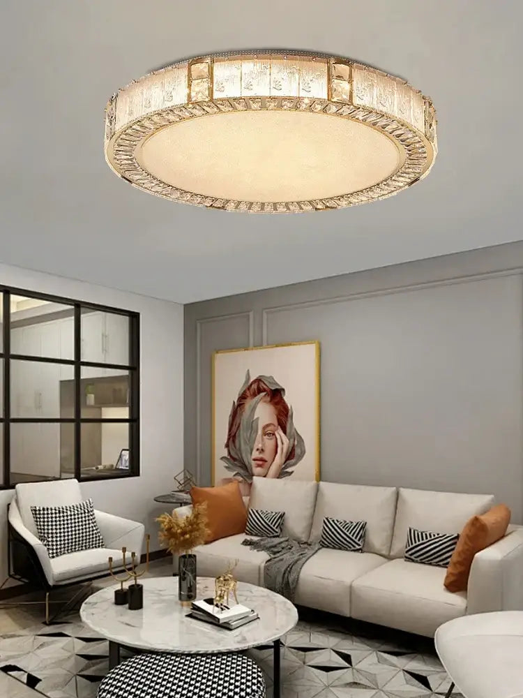 Luxury gold crystal glass ceiling light with clear crystal accents and gold-toned frame for elegant glass luxury ceiling decorbites