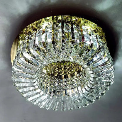 Luxury gold crystal glass round ceiling chandelier with multi-tiered clear faceted decorbites crystal glass elements