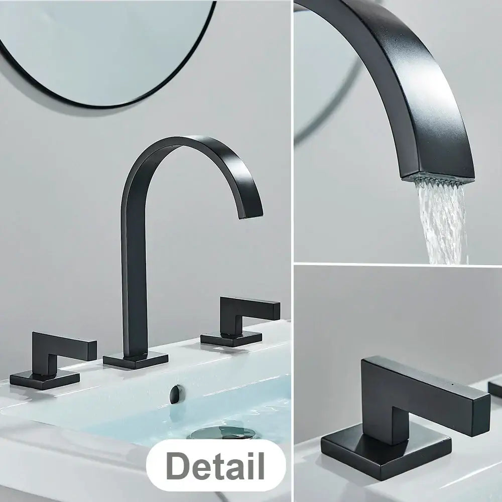 Black matte basin faucet with sleek curved spout and decorbites crystal handle gold square base handles for bathroom use