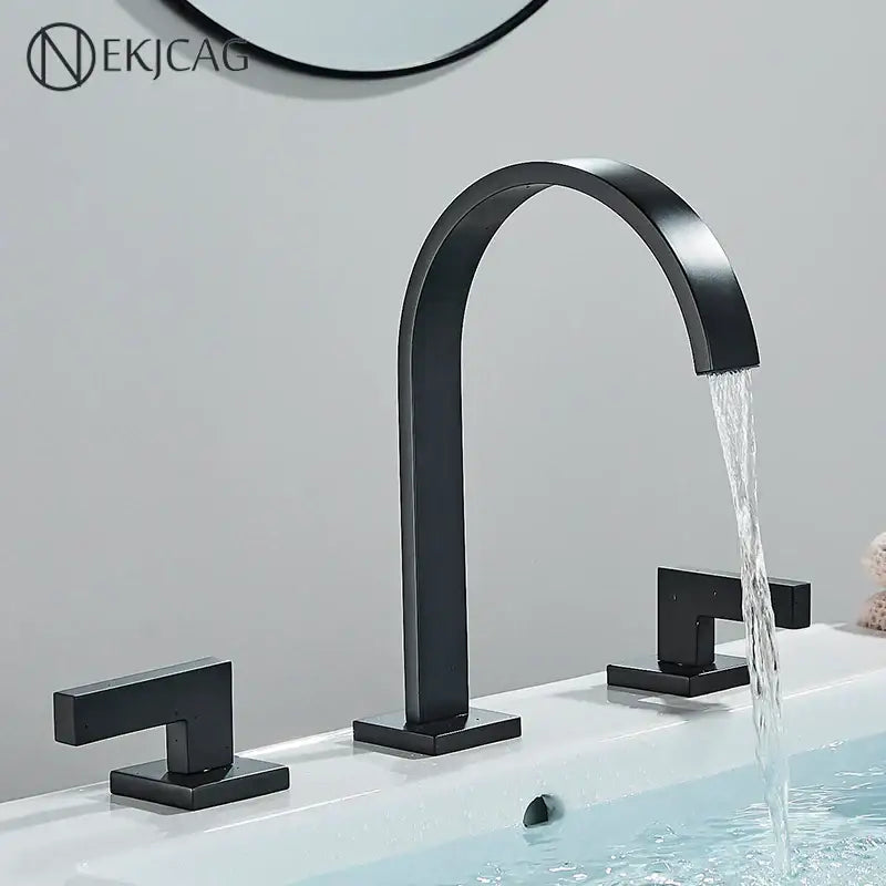 Black matte basin faucet with sleek arched spout and decorbites crystal handle gold square handles for bathroom use