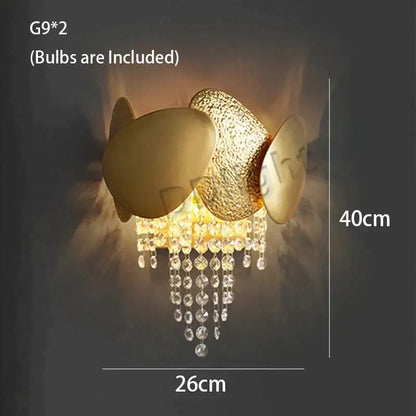 Gold-toned DecorBites™ Lizzie wall sconce with textured egg-shaped body and crystal tassels for elegant led ceiling chandelier
