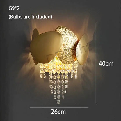 Gold-toned wall sconce with textured egg-shaped design and crystal tassels for led ceiling chandelier decorbites lizzie