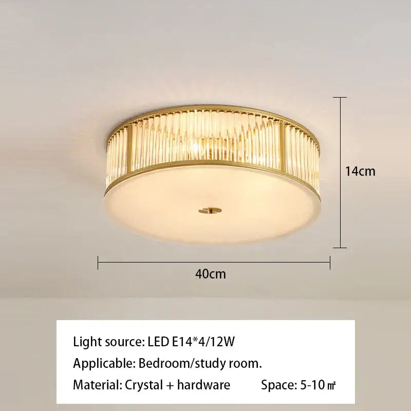 Luxury gold-toned circular ceiling lamp with vertical crystal rods and frosted glass diffuser for decorbites crystal led ceiling