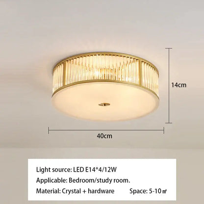 Luxury gold-toned circular ceiling lamp with vertical crystal rods and frosted glass diffuser for decorbites crystal led ceiling