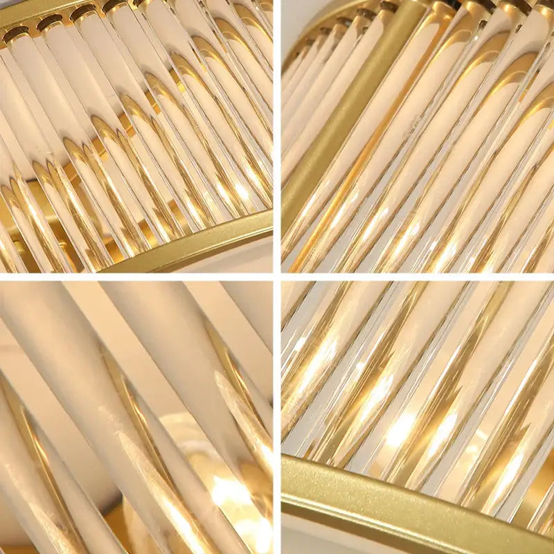 Luxury gold crystal led ceiling lamp with clear ribbed glass rods and sleek metallic frame for living room decorbites crystal led