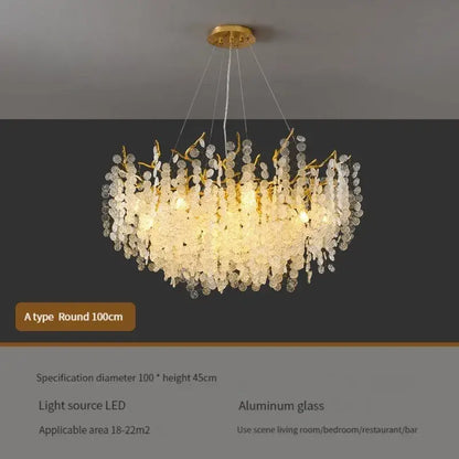Luxury gold crystal led chandelier with a 100cm aluminum frame and cascading clear glass droplets by decorbites crystal led