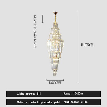 Luxury gold crystal pendant chandelier featuring tiered clear crystal prisms with electroplated gold finish for hotel lobby decorbites crystal pendant