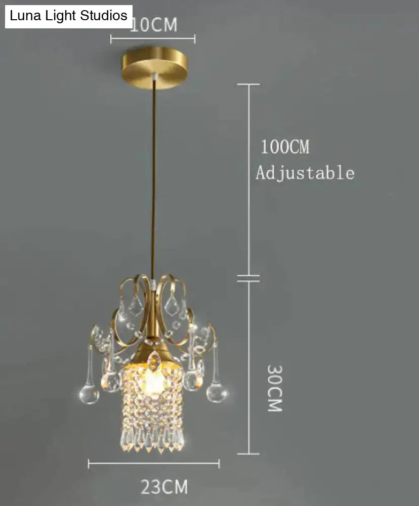 DecorBites luxury single head pendant light with gold tone and crystal droplets for dining room illumination