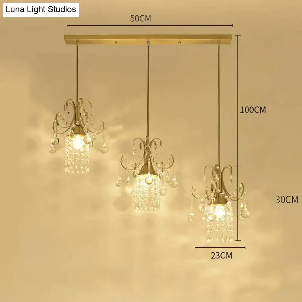 Gold-toned decorbites luxury single head pendant light with three crystal-encrusted lights for dining room use