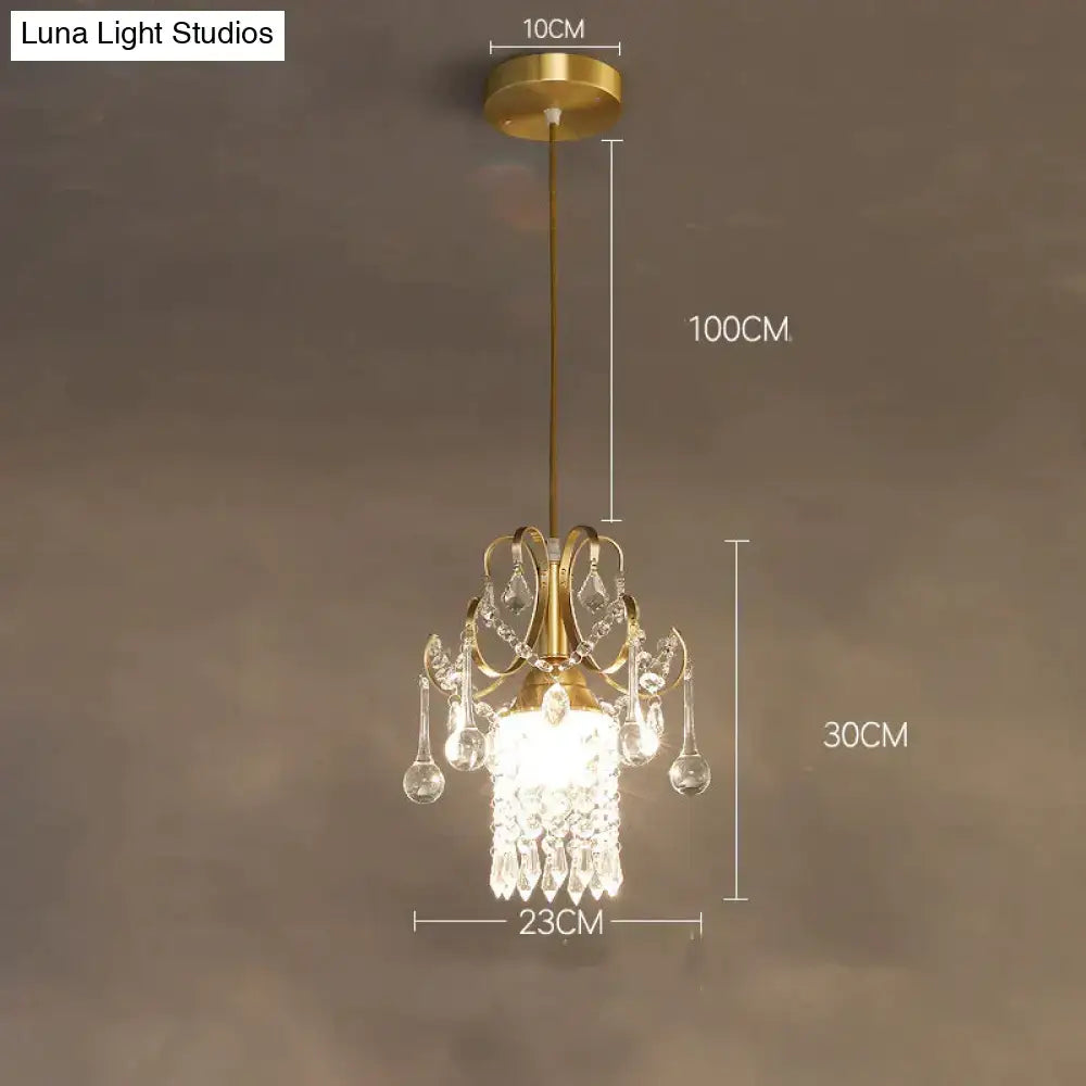 DecorBites™ luxury single head brass pendant light with crystal teardrops and glass shade for dining room lighting