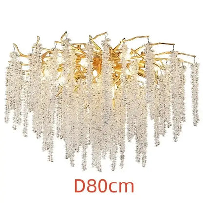 Luxury gold crystal tassel chandelier with cascading clear crystal beads for living room decorbites crystal tassel lighting