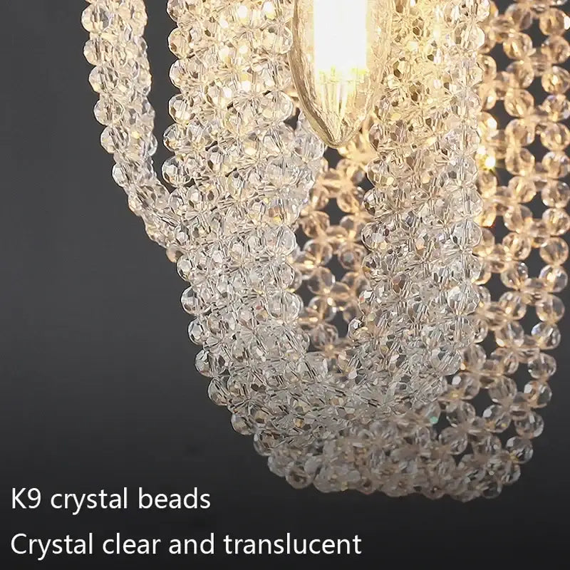 Luxury gold crystal tassel pendant dining room light with cascading clear faceted k9 crystal beads shimmer light