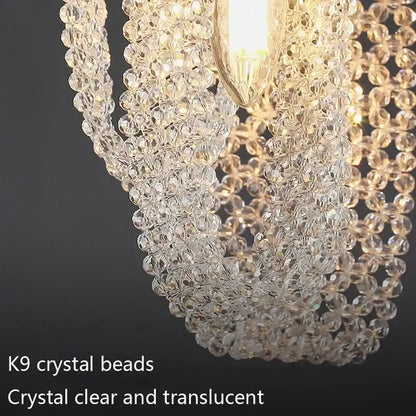 Luxury gold crystal tassel pendant dining room light with cascading clear faceted k9 crystal beads shimmer light