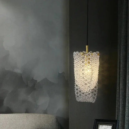 Luxury gold crystal tassel pendant lamp with golden metal and clear crystal beads for bedroom decorbites crystal tassel lighting